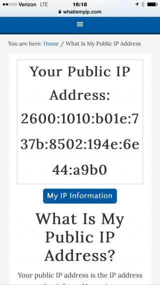 Your Public IP Address: 2600:1010:b01e:737b:8502:194e:6e44:a9b0
